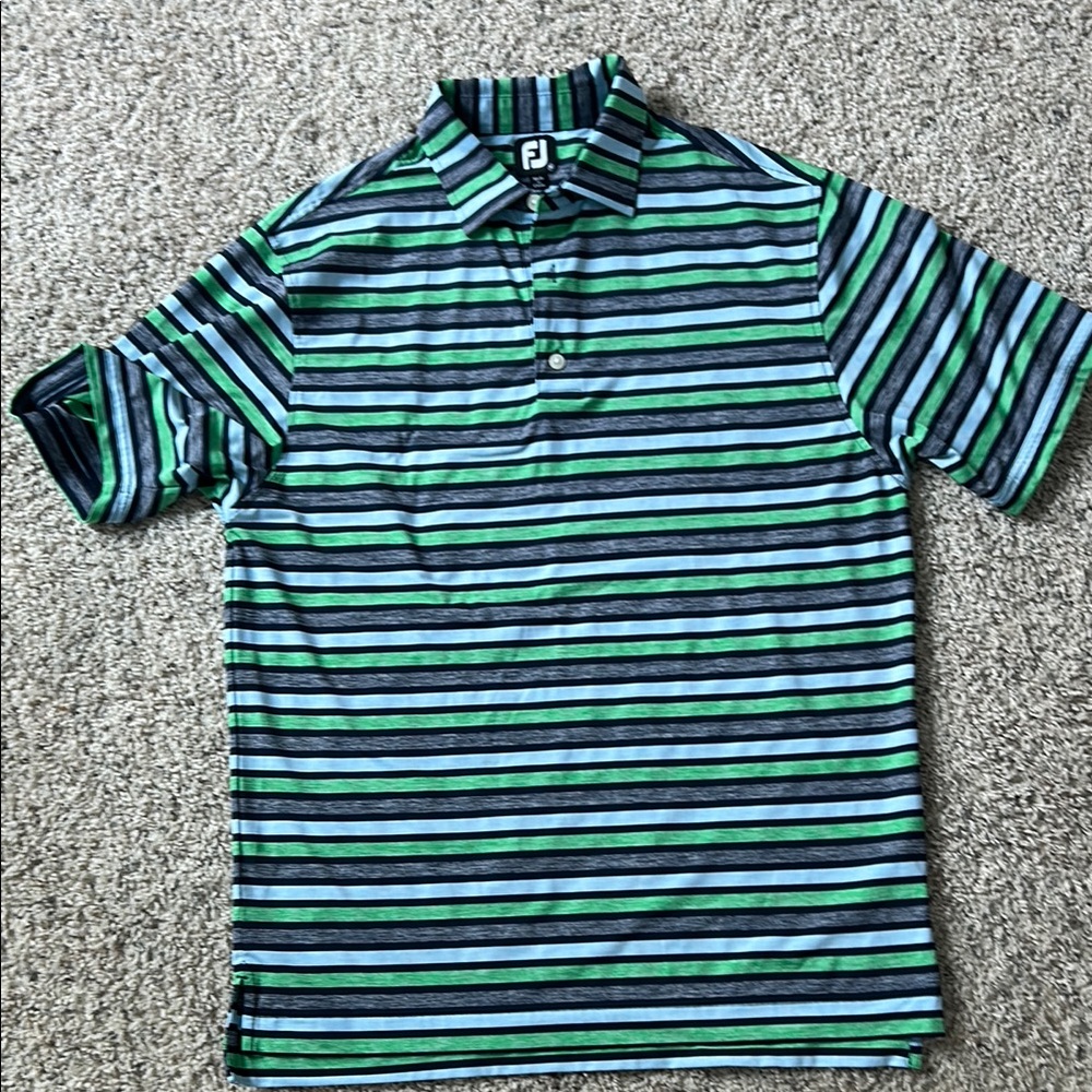 FootJoy Navy and Teal Striped Polo